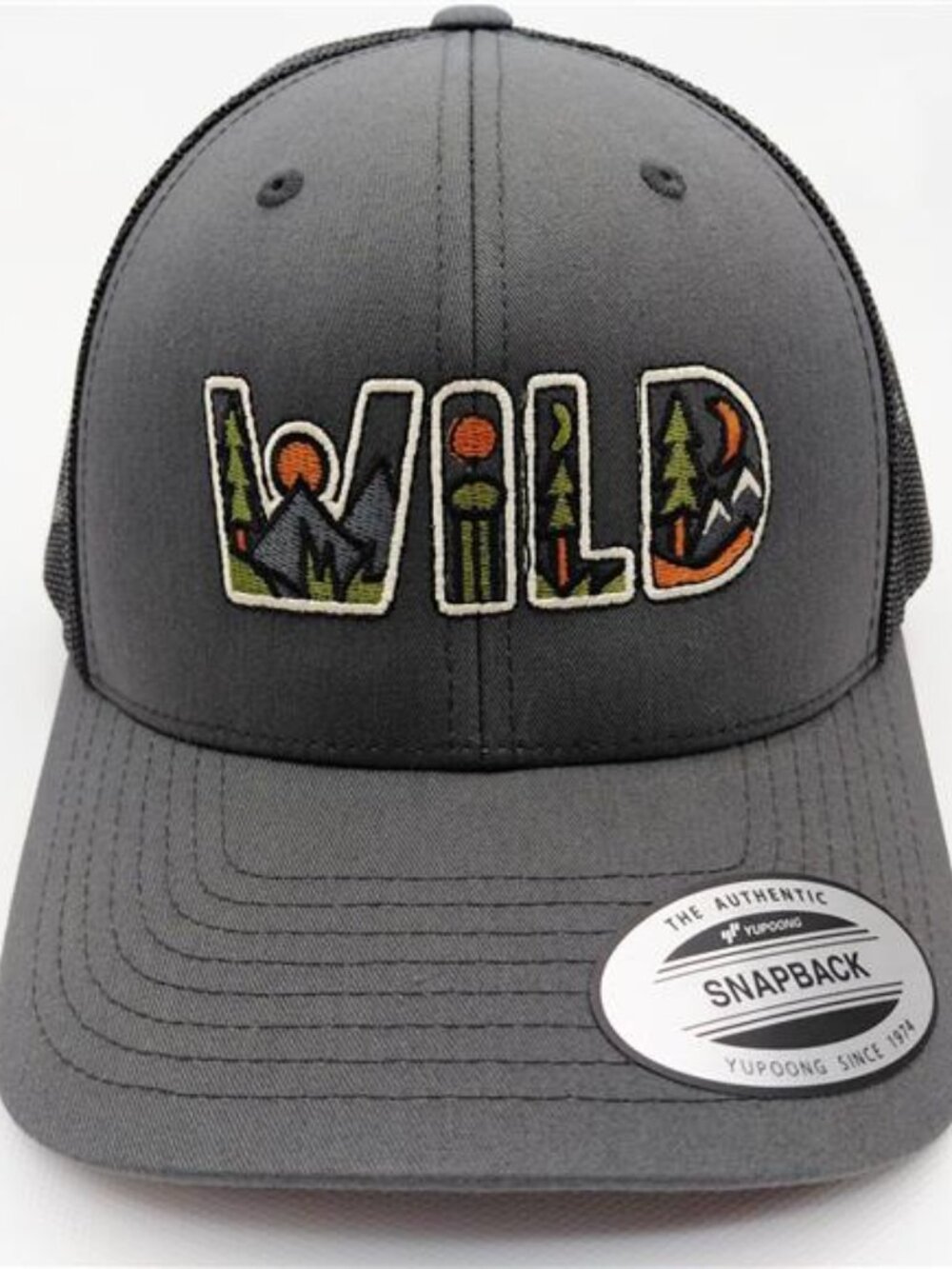Outdoors WILD Embroidered Yupoong Baseball Hat - Gray Cotton - USA Embroidered - Picture 1 of 4